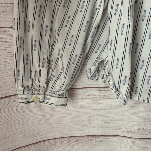 LOFT Petites White Striped Pink and Country Blue Blouse Button Up Size SP - Picture 13 of 16
